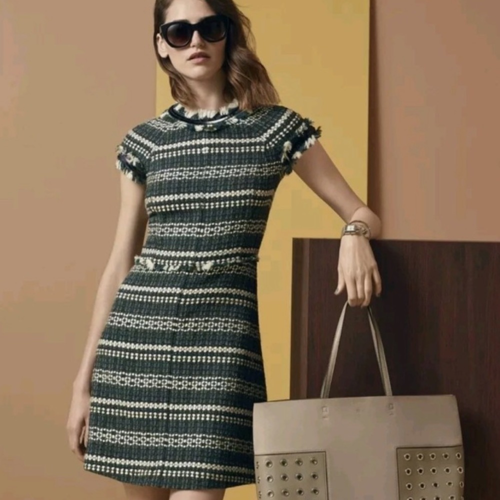 Tory Burch Green and Black Tweed Dress